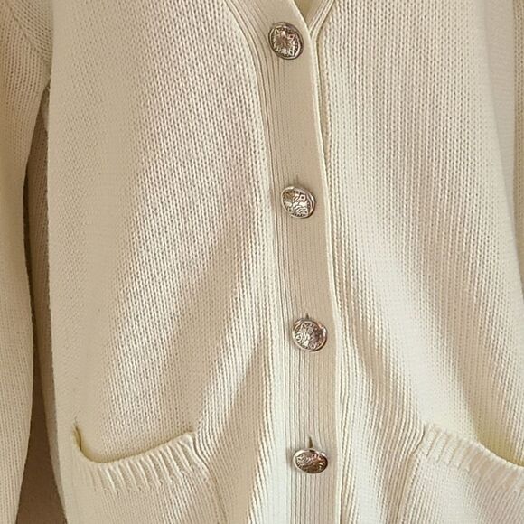 vintage oversized cozy grandpa cardigan sweater button up cream size L - Picture 3 of 5